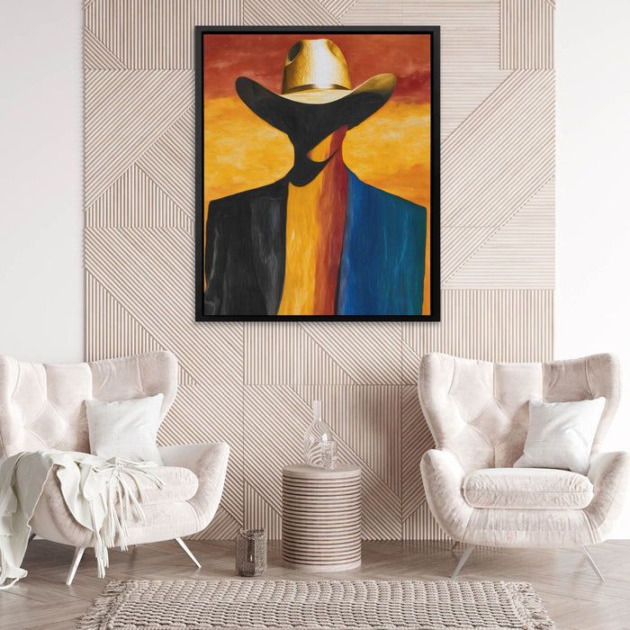 Cowboy Sunset Silhouette canvas wall art, room view