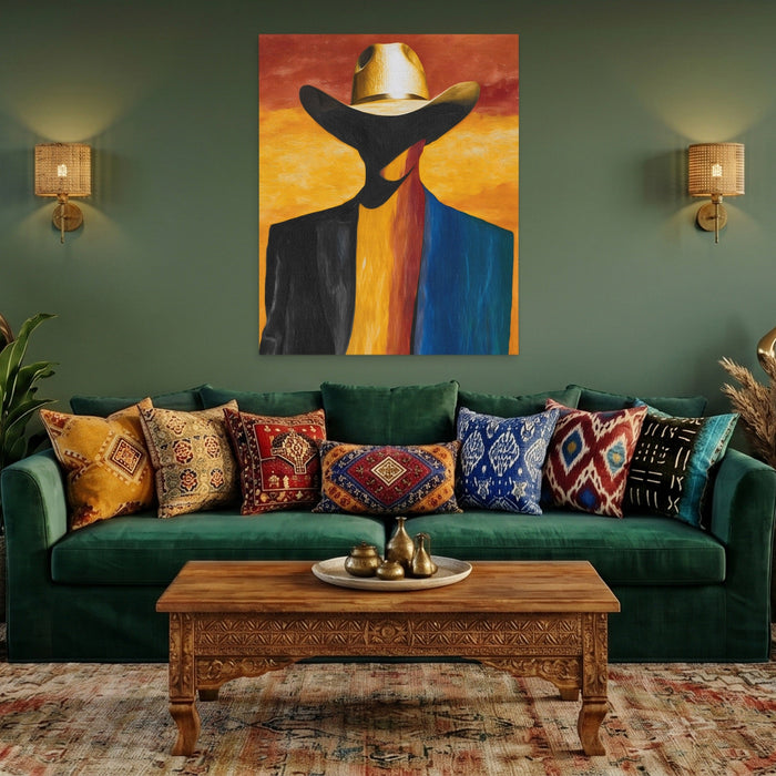 Cowboy Sunset Silhouette canvas wall art, room view
