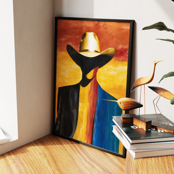 Cowboy Sunset Silhouette canvas wall art, room view