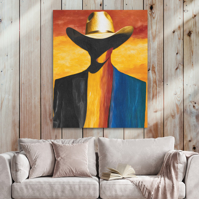 Cowboy Sunset Silhouette canvas wall art, room view