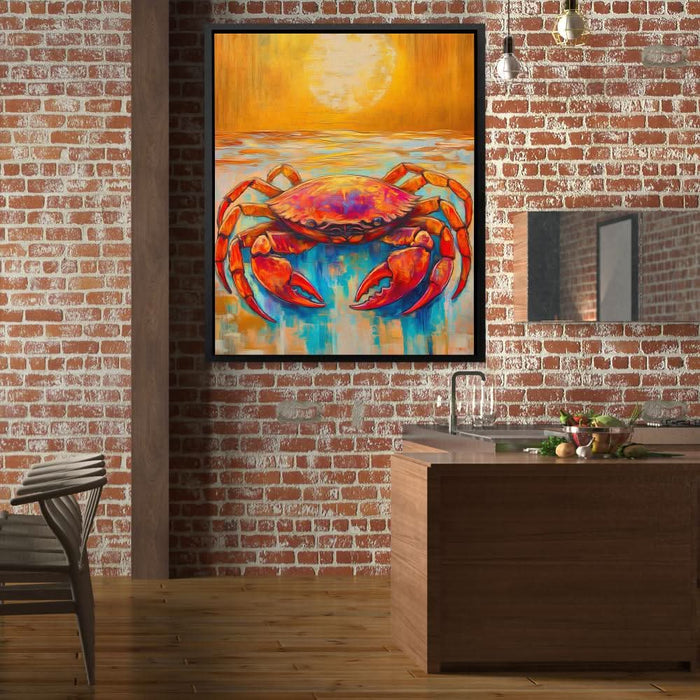 Crab Meets Sun - Earth Tones Coastal Canvas Print
