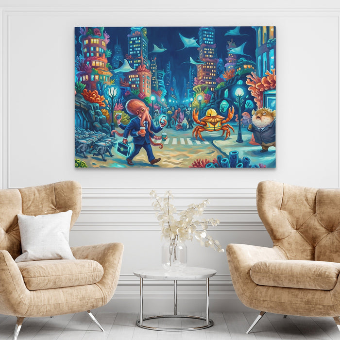 Crabs Morning Traffic canvas wall art, room view