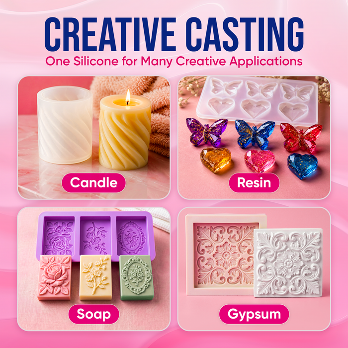 Creative resin, soap and candle casting projects made with Craft Resin 30A durable silicone molds