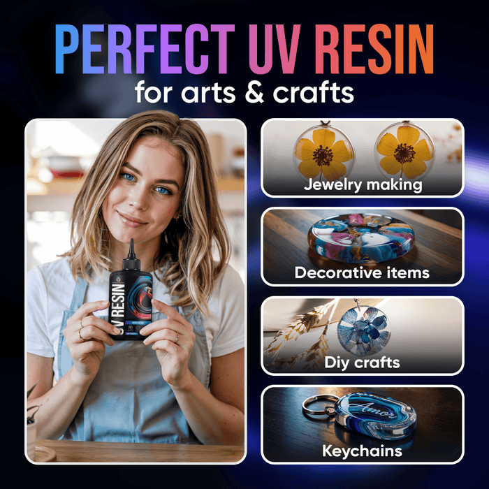 Complete Craft Resin UV Resin Kit with Light including clear resin bottles and craft tools