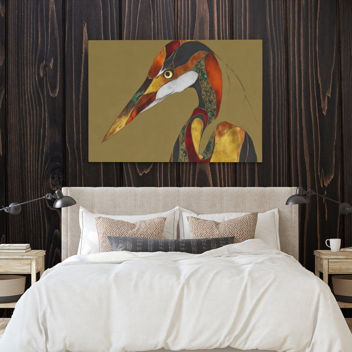 Crane Bronze Geometric canvas wall art, room view
