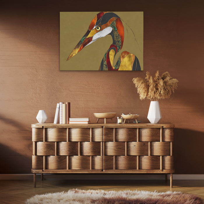 Crane Bronze Geometric canvas wall art, room view