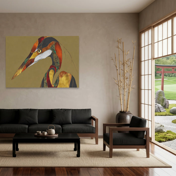 Crane Bronze Geometric canvas wall art, room view
