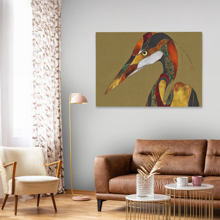 Crane Bronze Geometric canvas wall art, room view