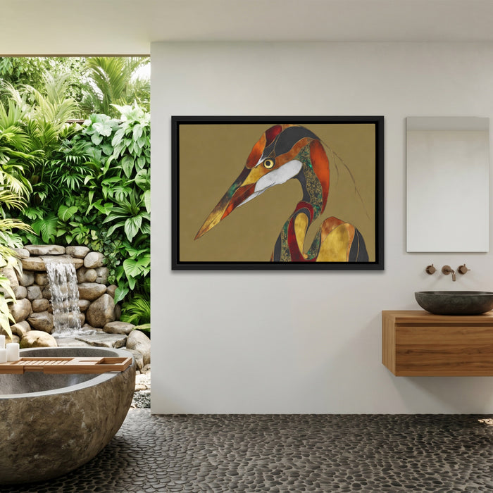 Crane Bronze Geometric canvas wall art, room view