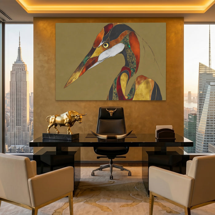 Crane Bronze Geometric canvas wall art, room view