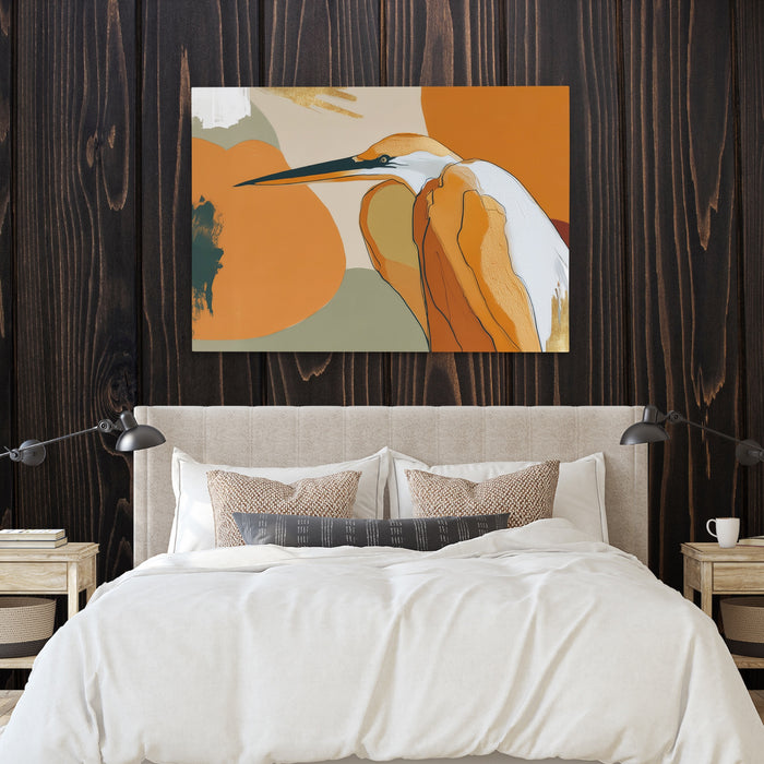 Crane Bronze Ochre canvas wall art, room view