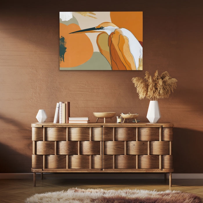 Crane Bronze Ochre canvas wall art, room view