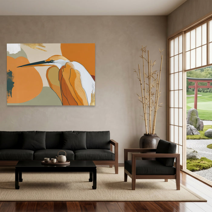 Crane Bronze Ochre canvas wall art, room view