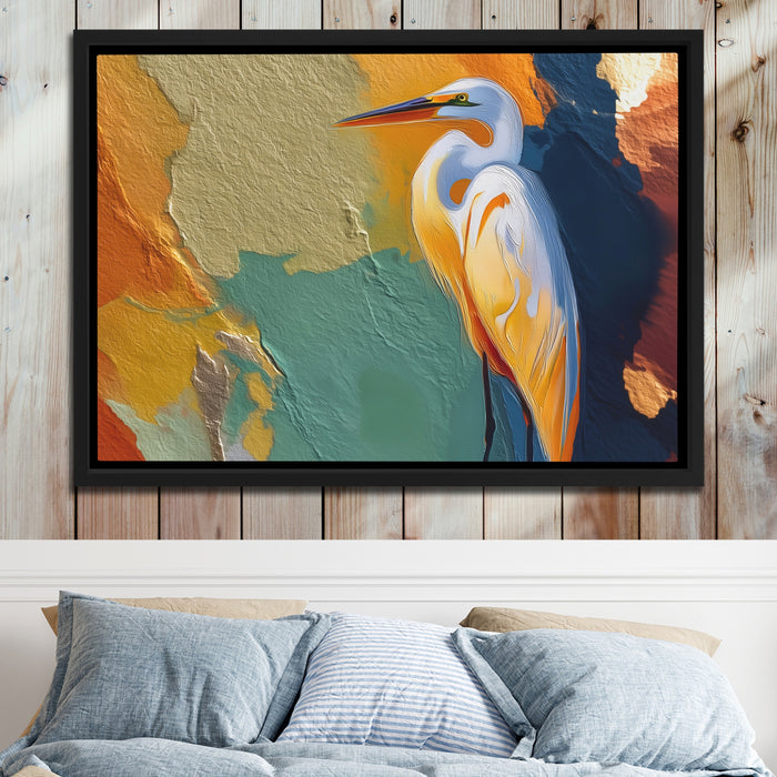 Crane Earthtone Rising canvas wall art, room view