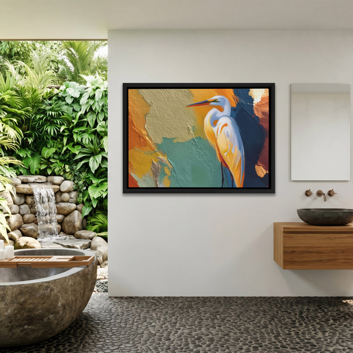 Crane Earthtone Rising canvas wall art, room view
