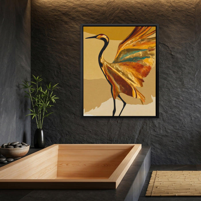 Crane Golden Wings canvas wall art, room view