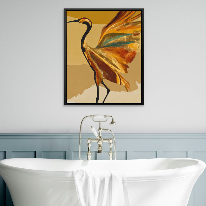 Crane Golden Wings canvas wall art, room view