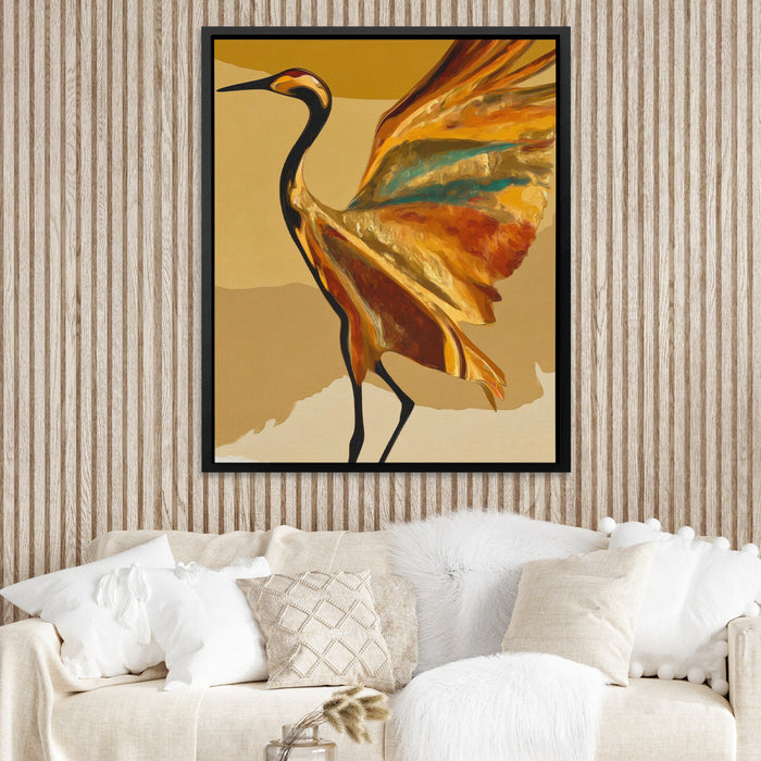 Crane Golden Wings canvas wall art, room view