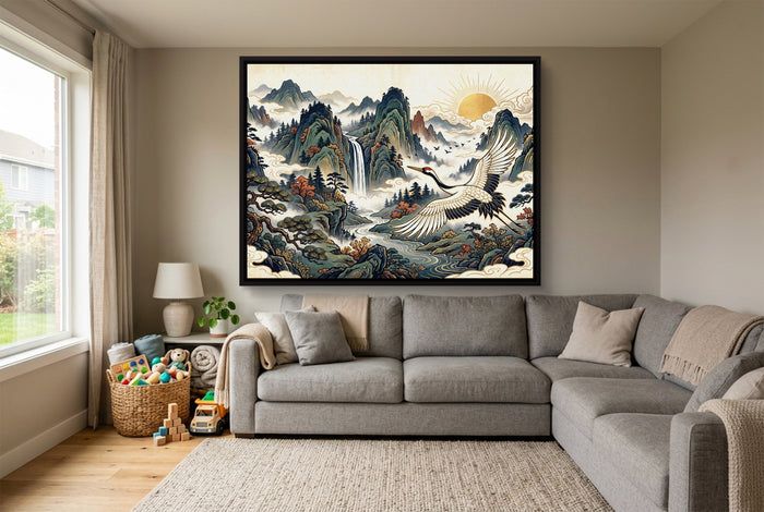Crane Mountain Sunrise — crane mountain sunrise living room with sectional sofa 1land framed black