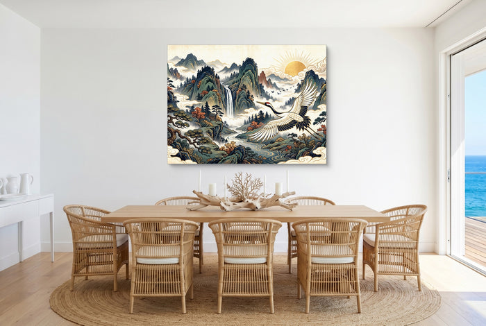 Crane Mountain Sunrise — crane mountain sunrise small dining room with ocean view 1land flush print