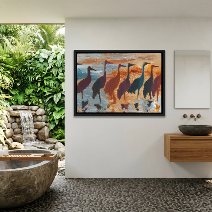 Cranes Golden Migration canvas wall art, room view