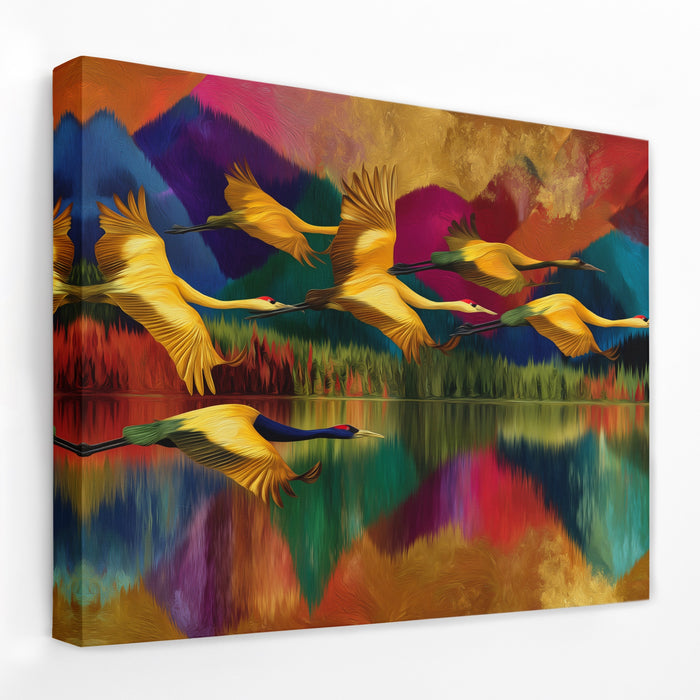Cranes Mountain Reflection canvas wall art