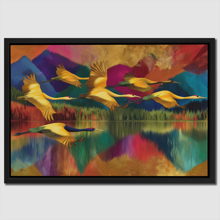 Cranes Mountain Reflection canvas wall art, room view