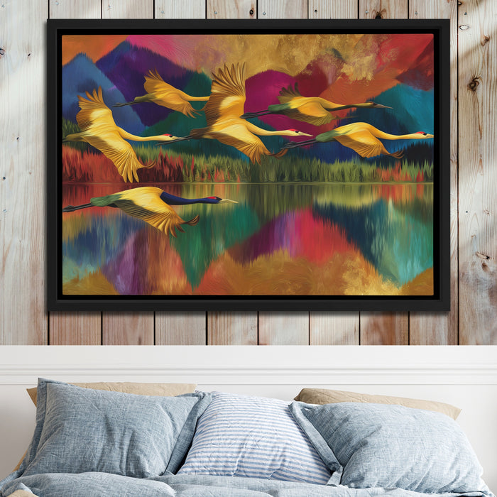 Cranes Mountain Reflection canvas wall art, room view