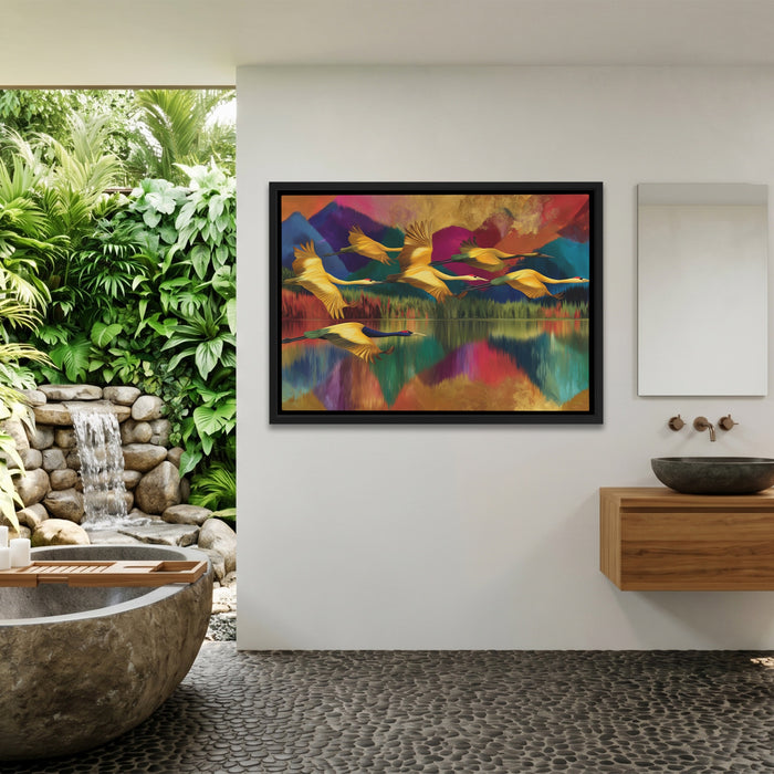 Cranes Mountain Reflection canvas wall art, room view