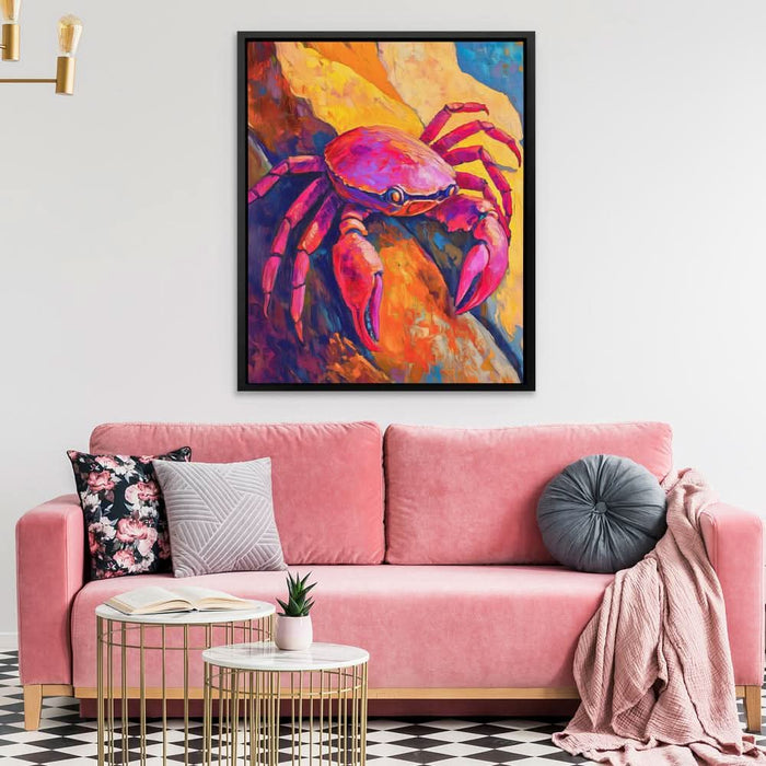 Crimson Rock Crab - Crab Wall Art in Black Frame