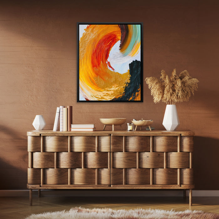 Crimson Spiral Calligraphy canvas wall art, room view