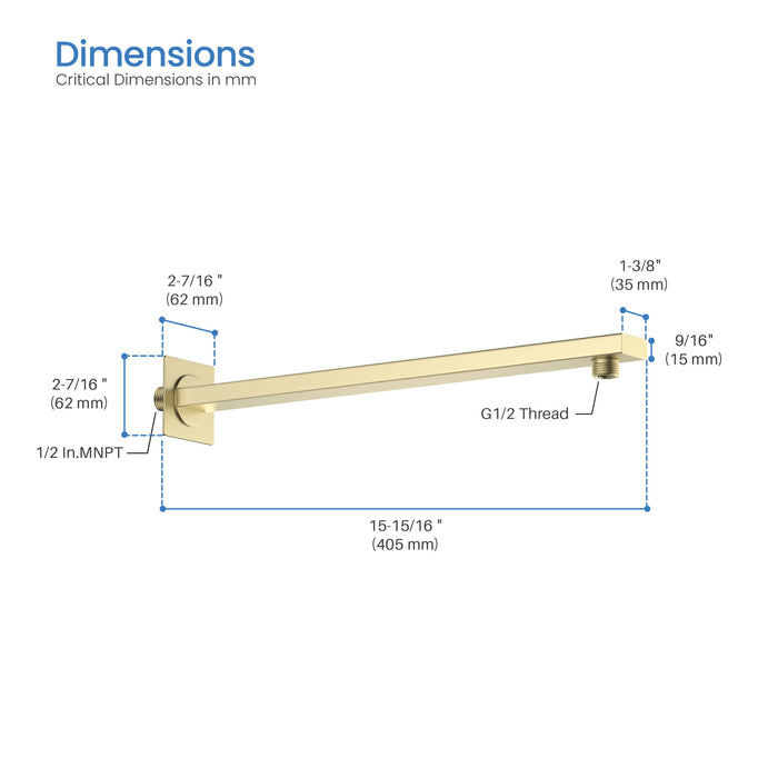 Cube 16" Wall Mounted Shower Arm SA1601-KB