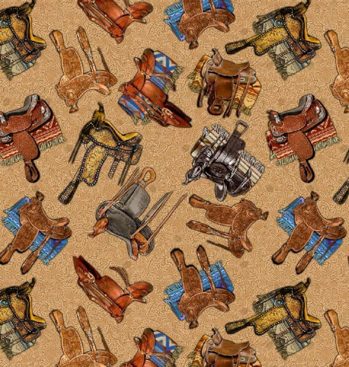 Curtain Valance - Big Sky Country Saddles Caramel Cotton