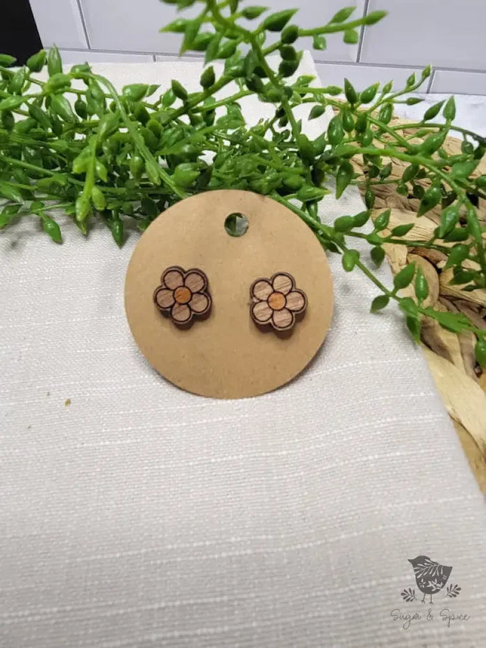 Daisy Flower Wood Stud Earrings - Premium  from Sugar and Spice Invitations - Just $6! Shop now at Sugar and Spice Paper