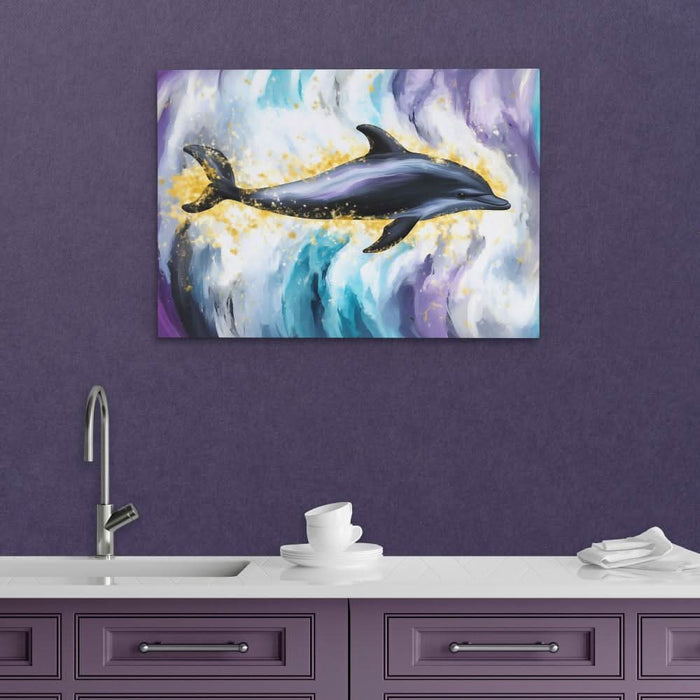 Dark Dolphin - Black and Gold Dolphin Canvas Print
