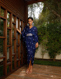 Deep Navy Blue Chinon Midi Dress