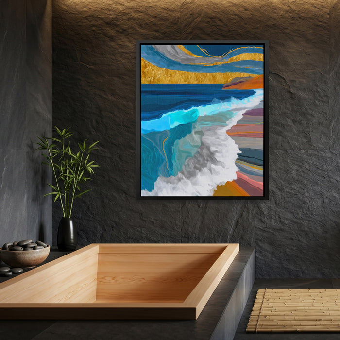 Deep Wave Sumi-e canvas wall art, room view
