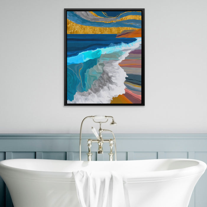 Deep Wave Sumi-e canvas wall art, room view