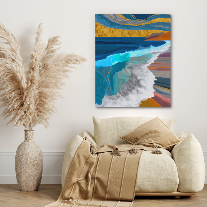 Deep Wave Sumi-e canvas wall art, room view