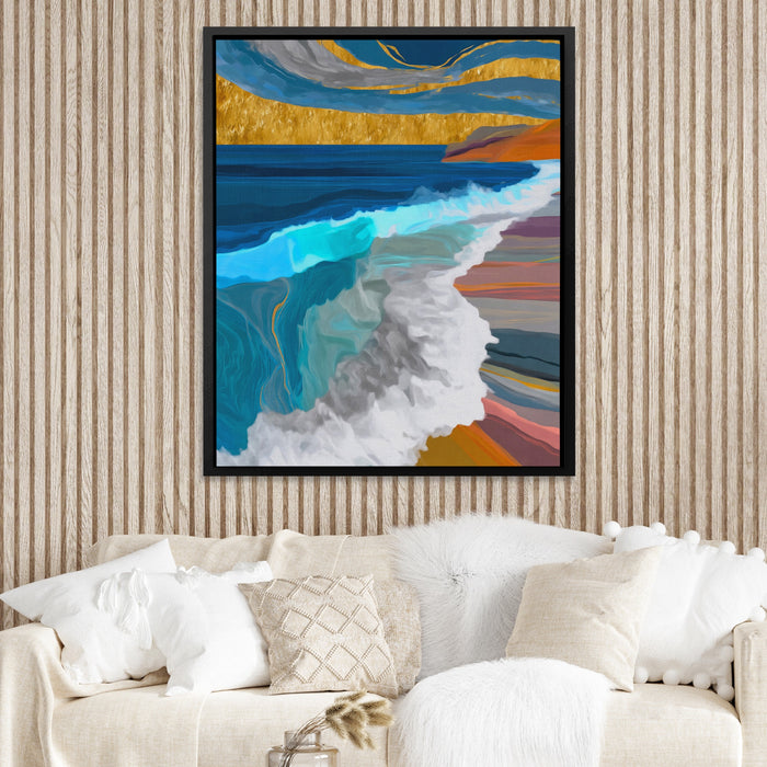 Deep Wave Sumi-e canvas wall art, room view