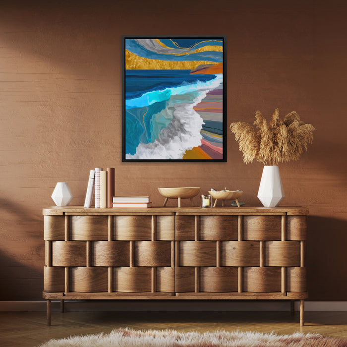 Deep Wave Sumi-e canvas wall art, room view