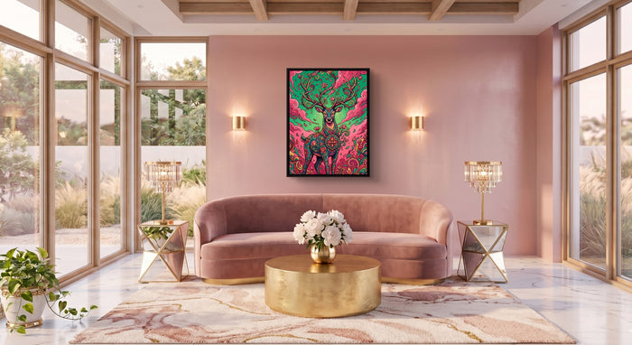 Deer Bloom — deer bloom pink living room 1port framed black