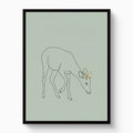 Deer Golden Grazing — deer golden grazing white studio framed black
