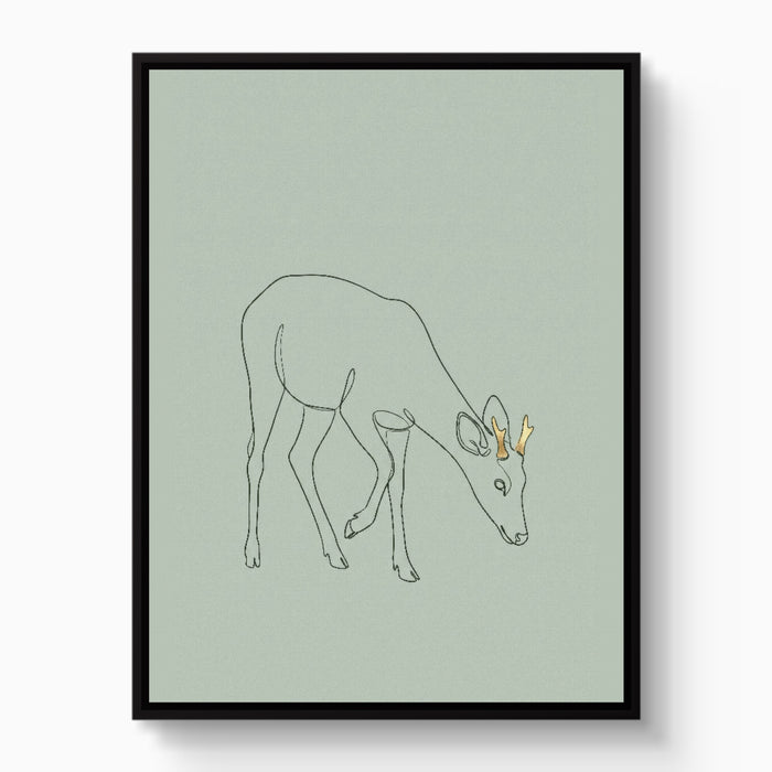 Deer Golden Grazing — deer golden grazing white studio framed black