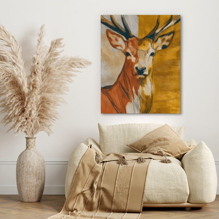 Deer Golden Profile canvas wall art, room view