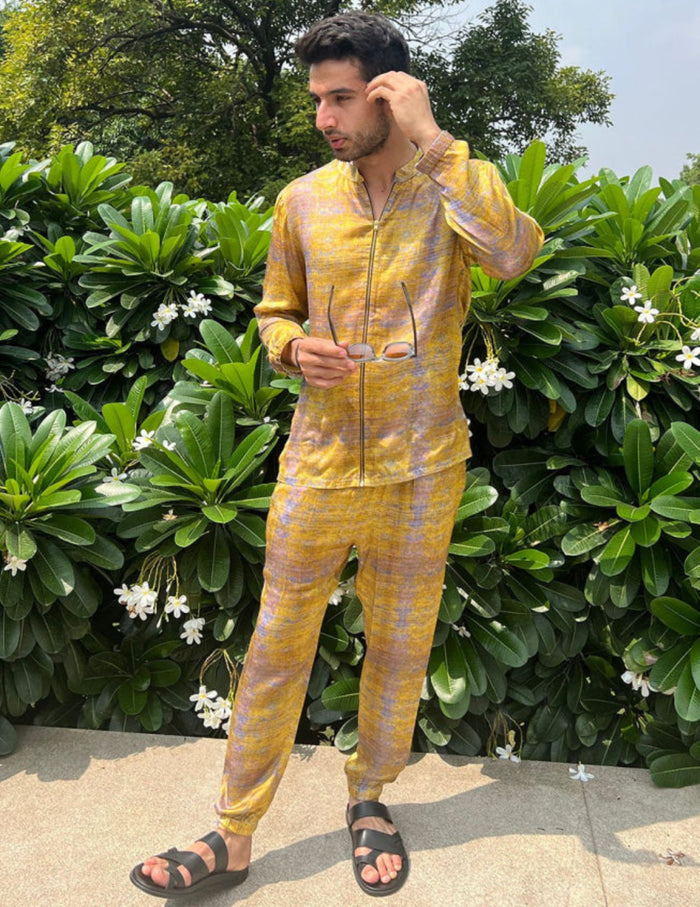 Denver Yellow Satin Silk Track Set