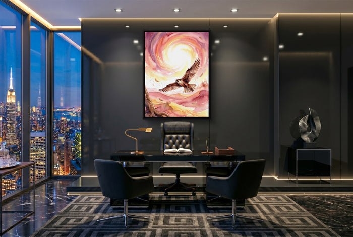 Desert Falcon Ascends — desert falcon ascends office with city view 3 1port framed black