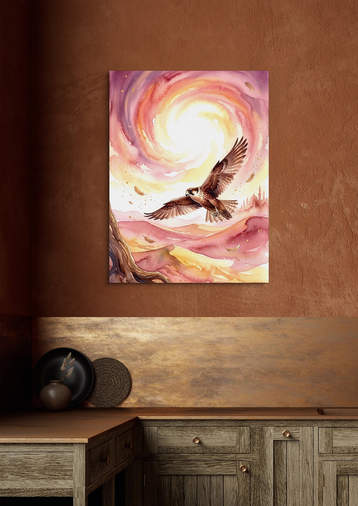 Desert Falcon Ascends — desert falcon ascends sq brown luxe 1port flush print