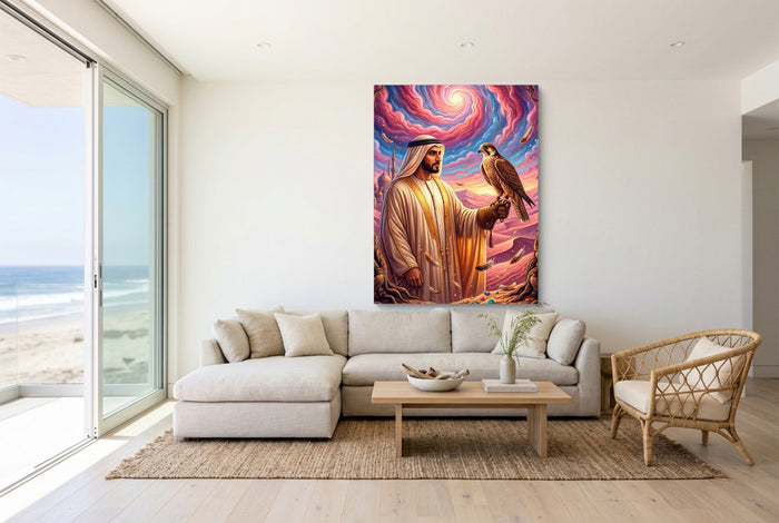 Desert Falconry — desert falconry living room with couch 1port flush print