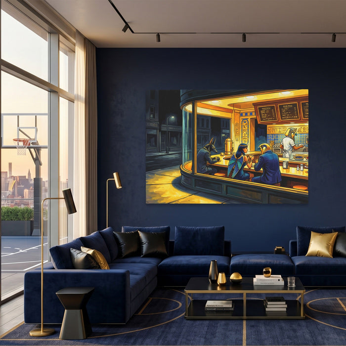 Diner Nocturne Gold canvas wall art, room view
